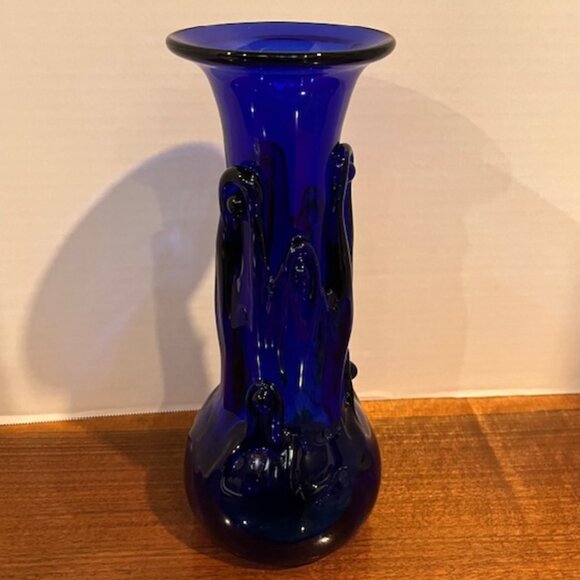 Hot Glass Works 11" Cobalt Blue Lily Pad Abstract Vase - Picture 3 of 12